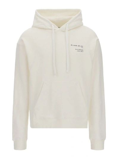 Shop Ih Nom Uh Nit Rear Print Cotton Hoodie In White