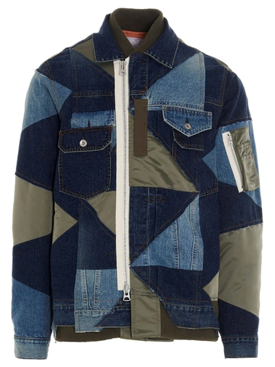 Shop Sacai Patchwork Denim Jacket In Blue