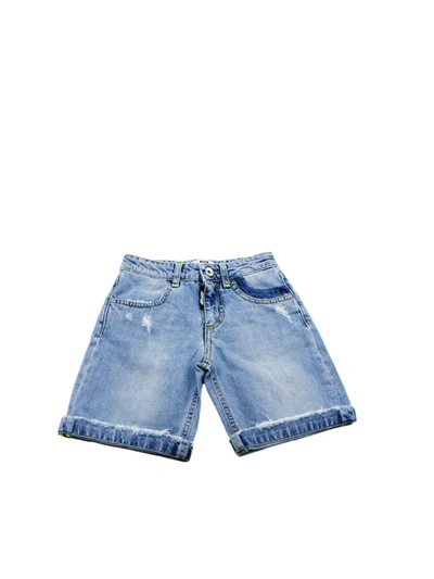 Shop Msgm Worn-effect Denim Shorts In Light Blue