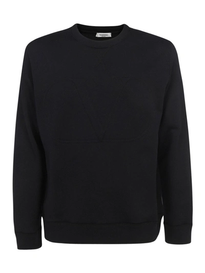 Shop Valentino Crewneck Cotton Sweatshirt In Black