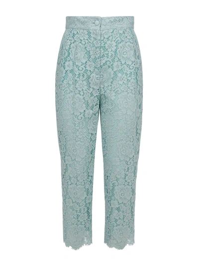 Shop Dolce & Gabbana Lace Pants In Light Blue