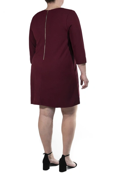 Shop Nina Leonard Jewel Neck Three-quarter Sleeve High Tech Dress In Deep Wine