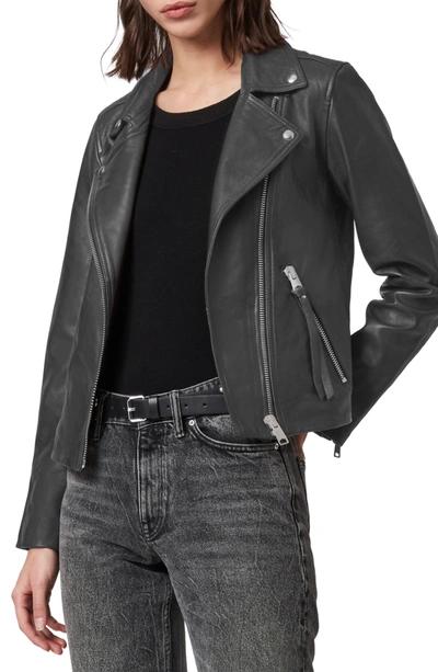 Shop Allsaints Dalby Leather Biker Jacket In Anthracite Grey