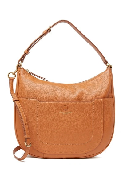 Shop Marc Jacobs Empire City Leather Hobo Crossbody Bag In Smoked Almond