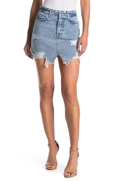 Shop Grlfrnd Elis Distressed Denim Mini Skirt In G1323