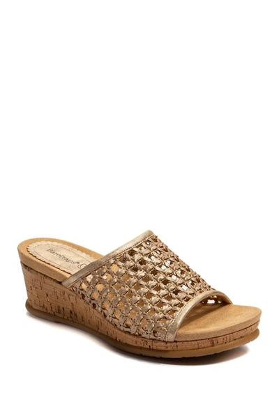 Shop Baretraps Flossy Woven Wedge Sandal In Soft Gold