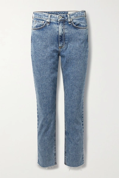 Shop Rag & Bone Nina Distressed Acid-wash High-rise Straight-leg Jeans In Mid Denim