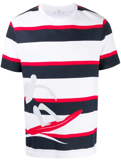 Shop Thom Browne Stripe Surfer T-shirt In White
