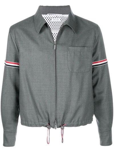 Shop Thom Browne Striped Zip-up Shirt Jacket In Grey