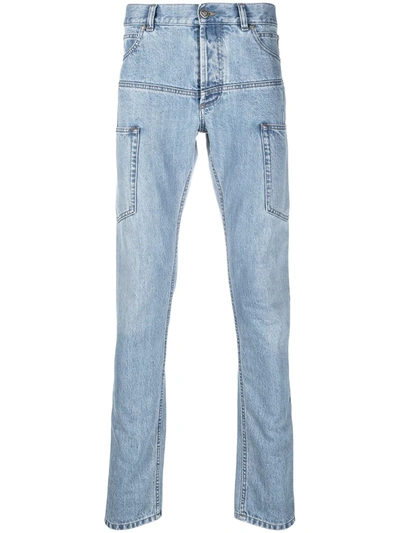 Shop Balmain Multi-pocket Skinny Jeans In Blue
