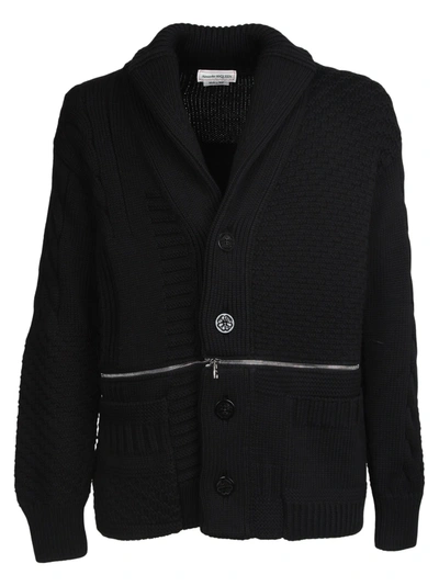 Shop Alexander Mcqueen Textured Zip Detail Cardigan In Black