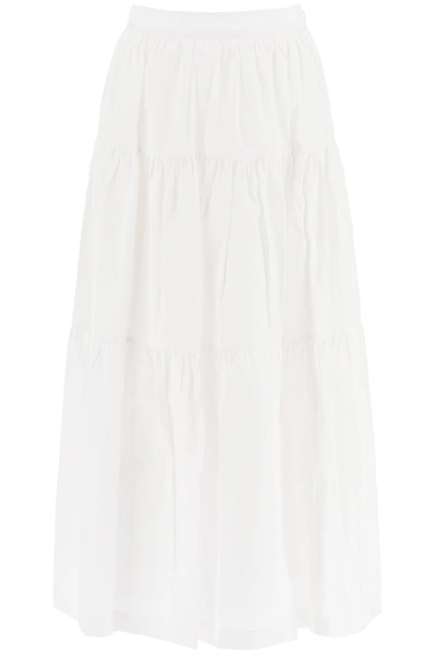 Shop Staud Flounced Midi Skirt In White