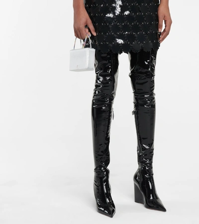 Amina Muaddi Danielle Pointed-toe Latex Thigh-high Boots In Black