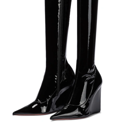 Amina Muaddi Danielle Pointed-toe Latex Thigh-high Boots In Black