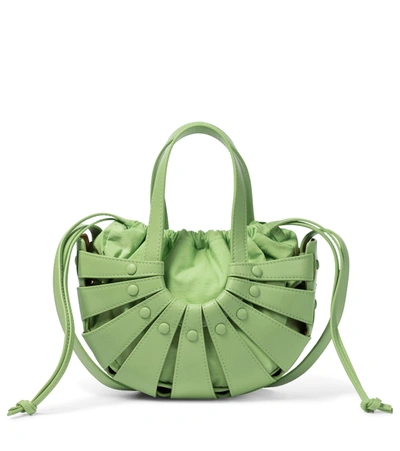 Shop Bottega Veneta Shell Small Leather Tote In Green