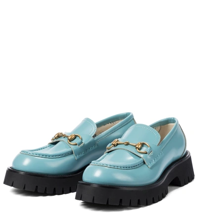 Shop Gucci Horsebit Leather Loafers In Blue