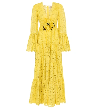 Shop Elie Saab Broderie Anglaise Gown In Yellow