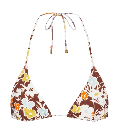 Shop Tory Burch Floral Triangle Bikini Top In Brown
