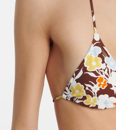 Shop Tory Burch Floral Triangle Bikini Top In Brown