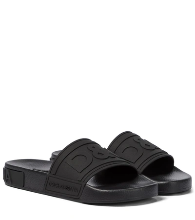 Shop Dolce & Gabbana Logo Rubber Slides In Black