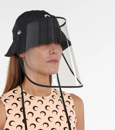 Marine Serre Moon Logo Embroidered Moiré Bell Hat In Black