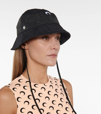 Marine Serre Moon Logo Embroidered Moiré Bell Hat In Black