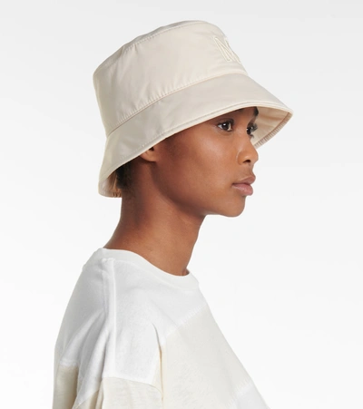 Shop Moncler Logo Gabardine Bucket Hat In Beige