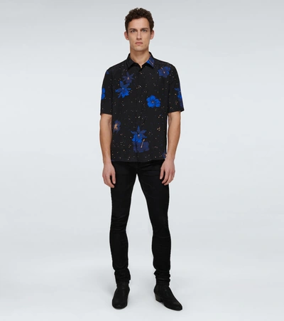 Shop Saint Laurent Short-sleeved Floral Silk Shirt In Black