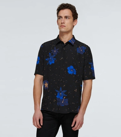 Shop Saint Laurent Short-sleeved Floral Silk Shirt In Black