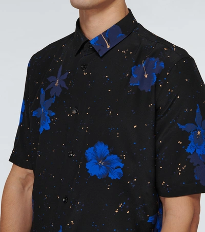 Shop Saint Laurent Short-sleeved Floral Silk Shirt In Black