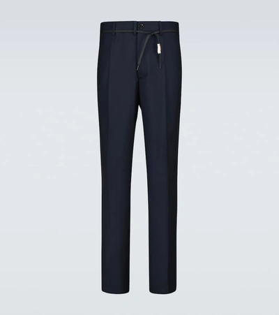 Shop Marni Belted Wool Pants In Blue