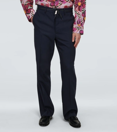 Shop Marni Belted Wool Pants In Blue