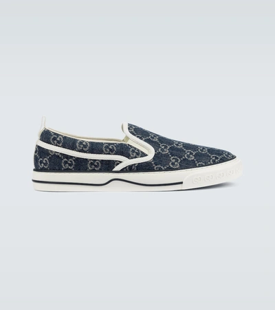 Shop Gucci Tennis 1977 Slip-on Sneakers In Blue
