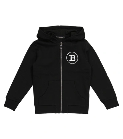 Shop Balmain Logo Cotton Hoodie In Black