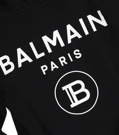 Shop Balmain Logo Cotton Hoodie In Black