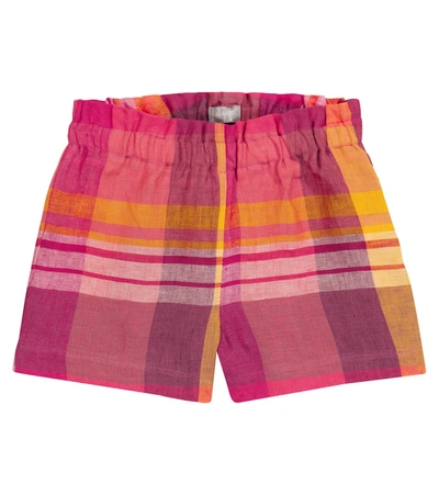 Shop Il Gufo Checked Linen Shorts In Pink