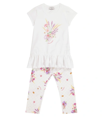 Monnalisa Printed Stretch-cotton T-shirt And Leggings Set In White