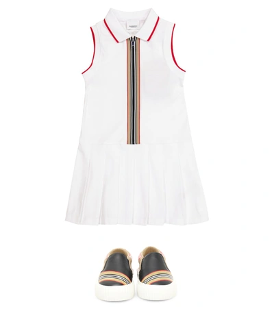 Shop Burberry Icon Stripe Cotton Piqué Dress In White