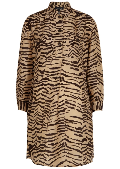 Shop Soeur Imani Zebra-print Silk Shirt Dress In Beige