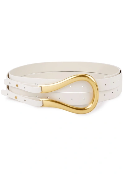 Shop Bottega Veneta Horsebit Off-white Leather Belt