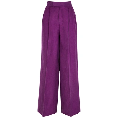 Shop Soeur Joplin Purple Wide-leg Linen Trousers