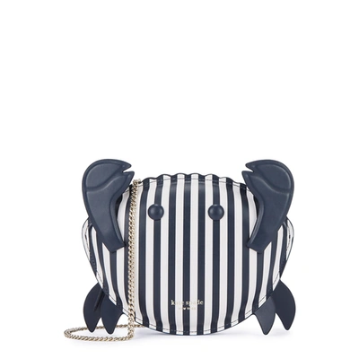 Shop Kate Spade Shelly Striped Leather Crab Cross-body Bag In Blue