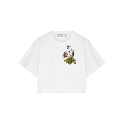 Shop Off-white Botanical Arrows Cropped Cotton T-shirt In White