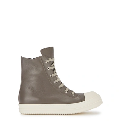 Shop Rick Owens Scarpe Grey Leather Hi-top Sneakers