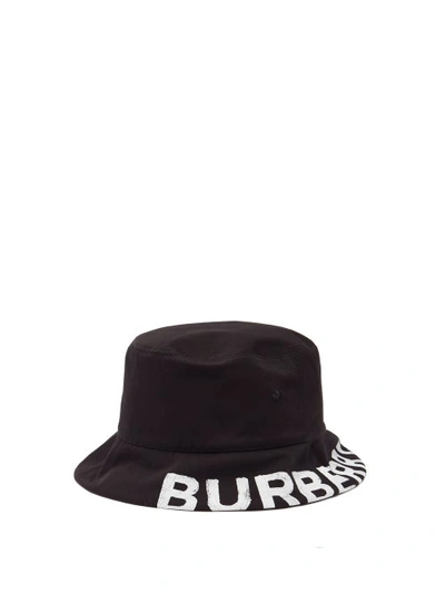 Burberry Reversible Logo Print Cotton Gabardine Bucket Hat In