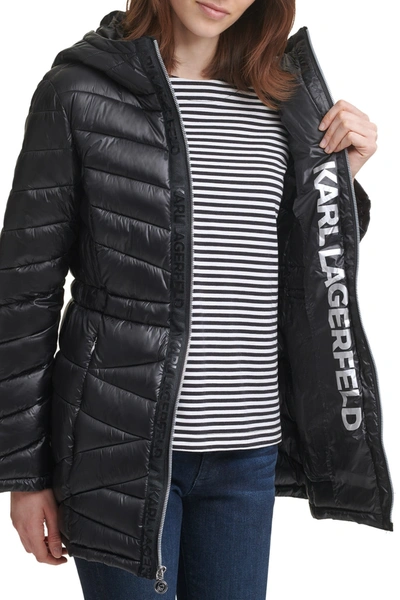 Shop Karl Lagerfeld Logo Puffer Jacket In Black