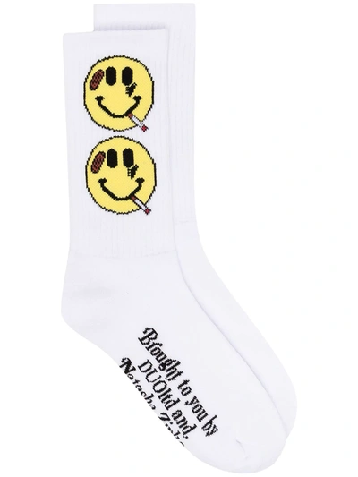Shop Natasha Zinko Smiley Knit Socks In White
