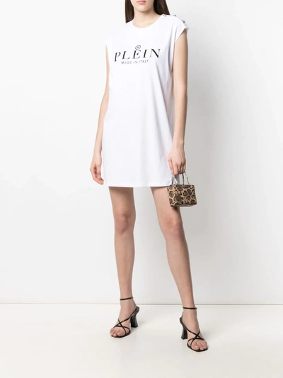 Shop Philipp Plein Logo Print T-shirt Dress In White