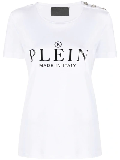 Philipp Plein Logo Embroidery T-shirt With Buttons In White