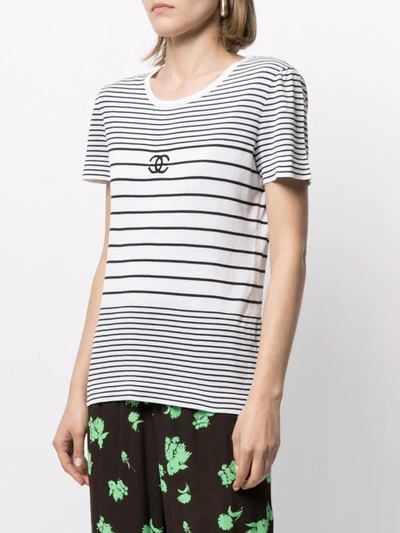 Pre-owned Chanel Cc Striped T-shirt In White